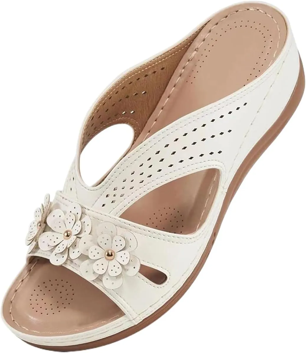 Womens Sandals Dressy Summer Hollow Out Orthopedic Sandals Casual Arch Support Slip On Low Heels Slippers