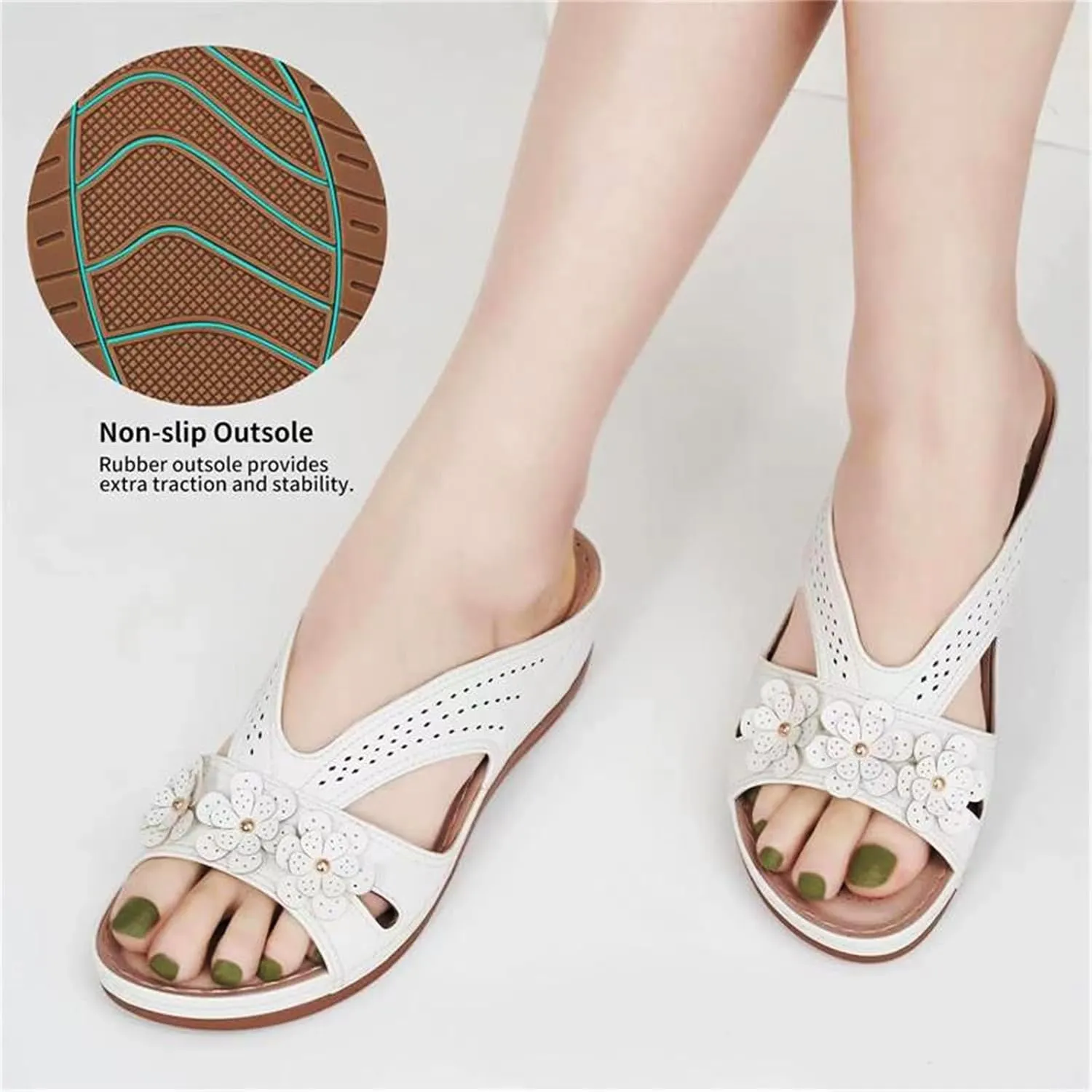 Womens Sandals Dressy Summer Hollow Out Orthopedic Sandals Casual Arch Support Slip On Low Heels Slippers