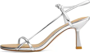 Women’s Sandals Kitten Heels Open Round Toe Thin Ankle Strap Adjustable Buckle Slingback Stiletto Heels Dressy Wedding Shoes