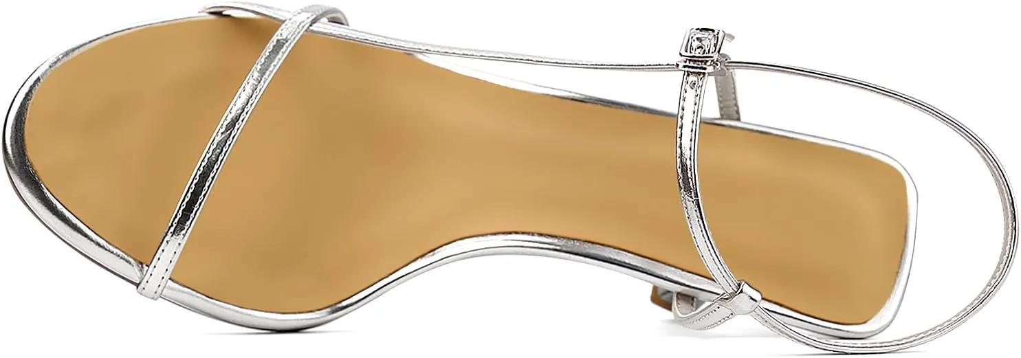 Women’s Sandals Kitten Heels Open Round Toe Thin Ankle Strap Adjustable Buckle Slingback Stiletto Heels Dressy Wedding Shoes