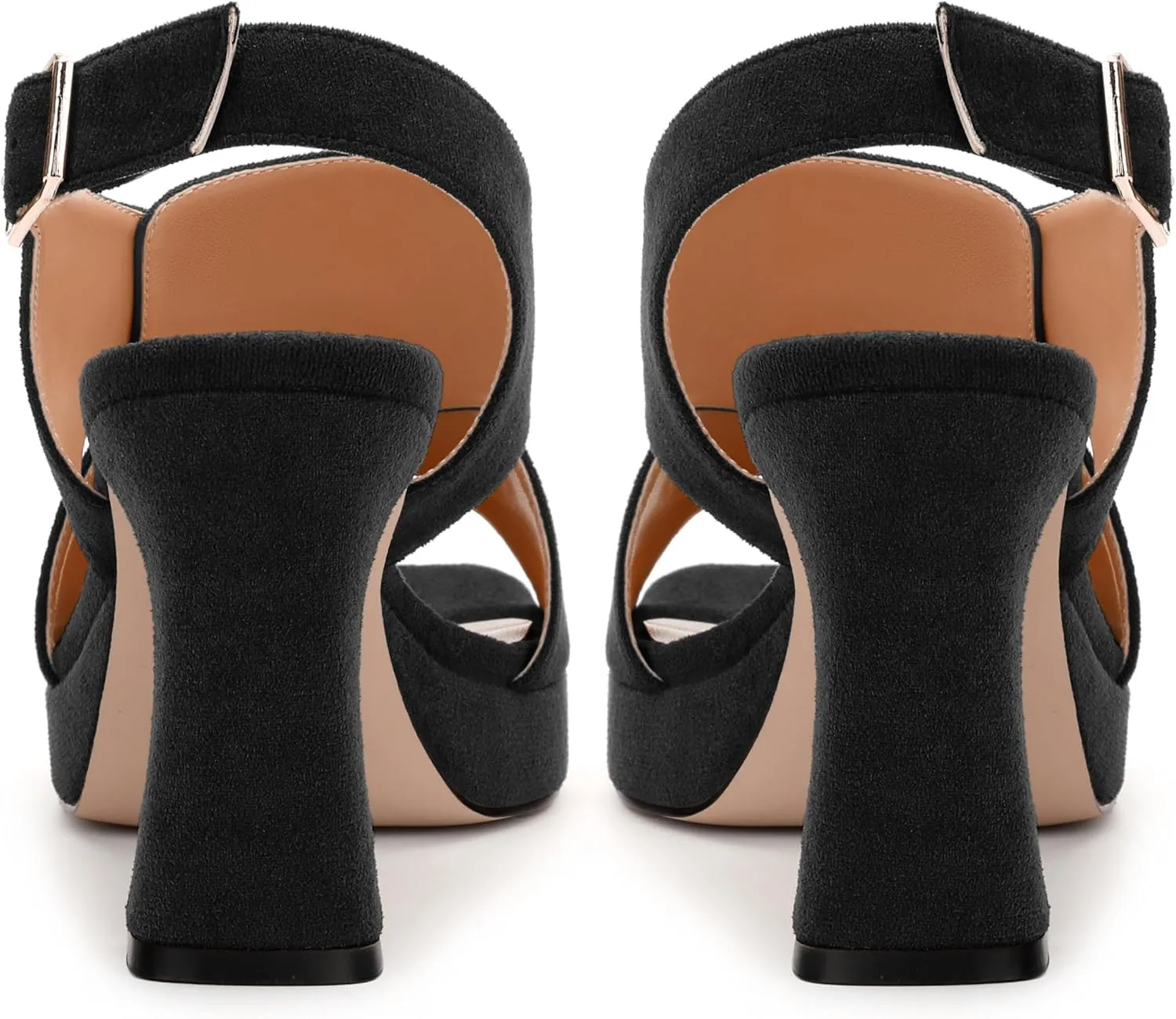 Womens Sandals Open Toe Platform Sandals Buckle Adjustable Strap Heeled Sandals Fashion Solid Suede High Heels