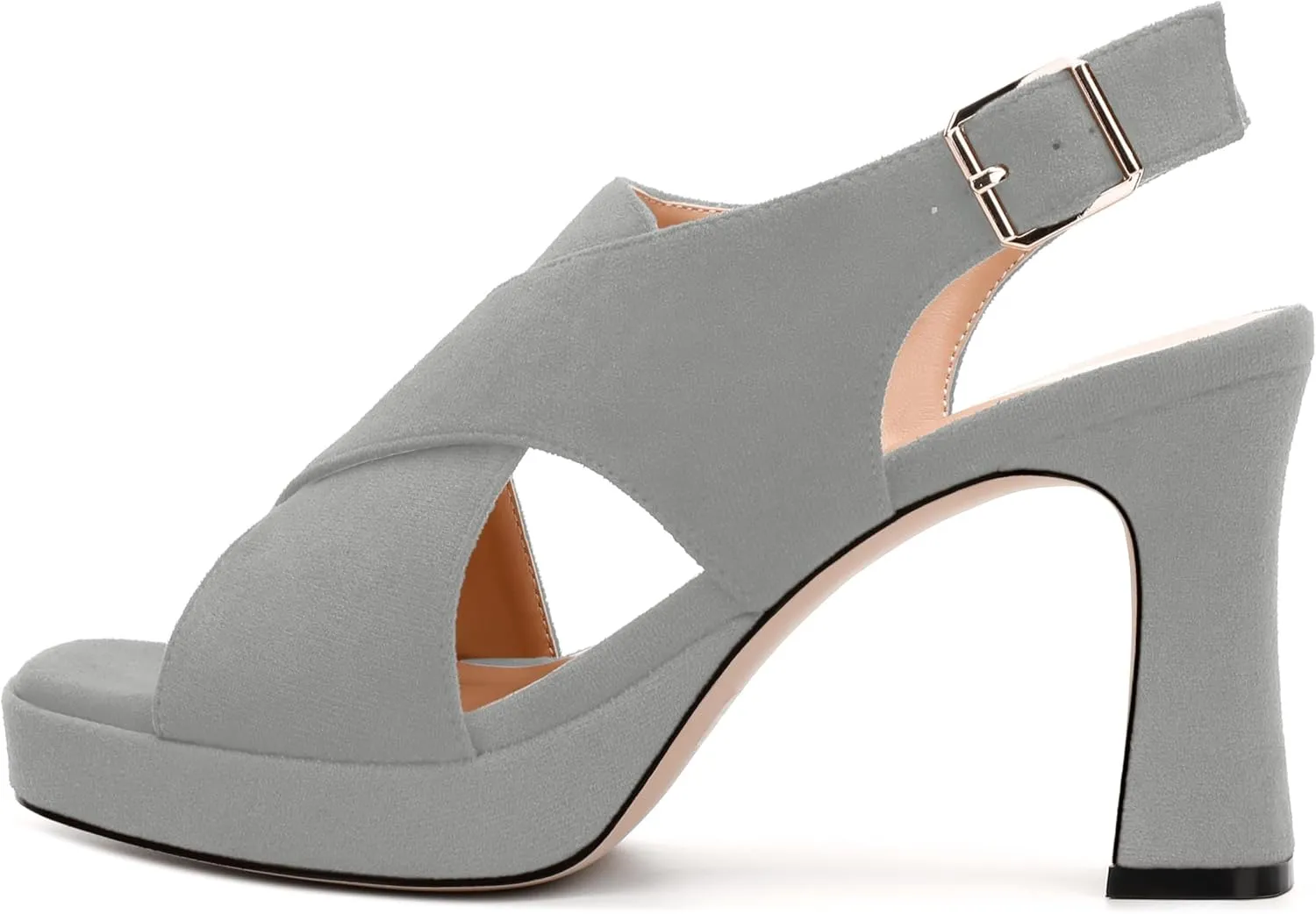 Womens Sandals Open Toe Platform Sandals Buckle Adjustable Strap Heeled Sandals Fashion Solid Suede High Heels