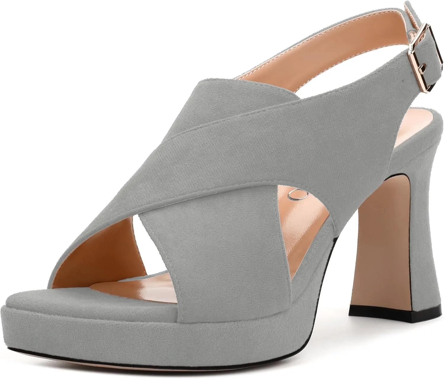 Womens Sandals Open Toe Platform Sandals Buckle Adjustable Strap Heeled Sandals Fashion Solid Suede High Heels
