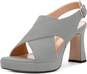 Womens Sandals Open Toe Platform Sandals Buckle Adjustable Strap Heeled Sandals Fashion Solid Suede High Heels