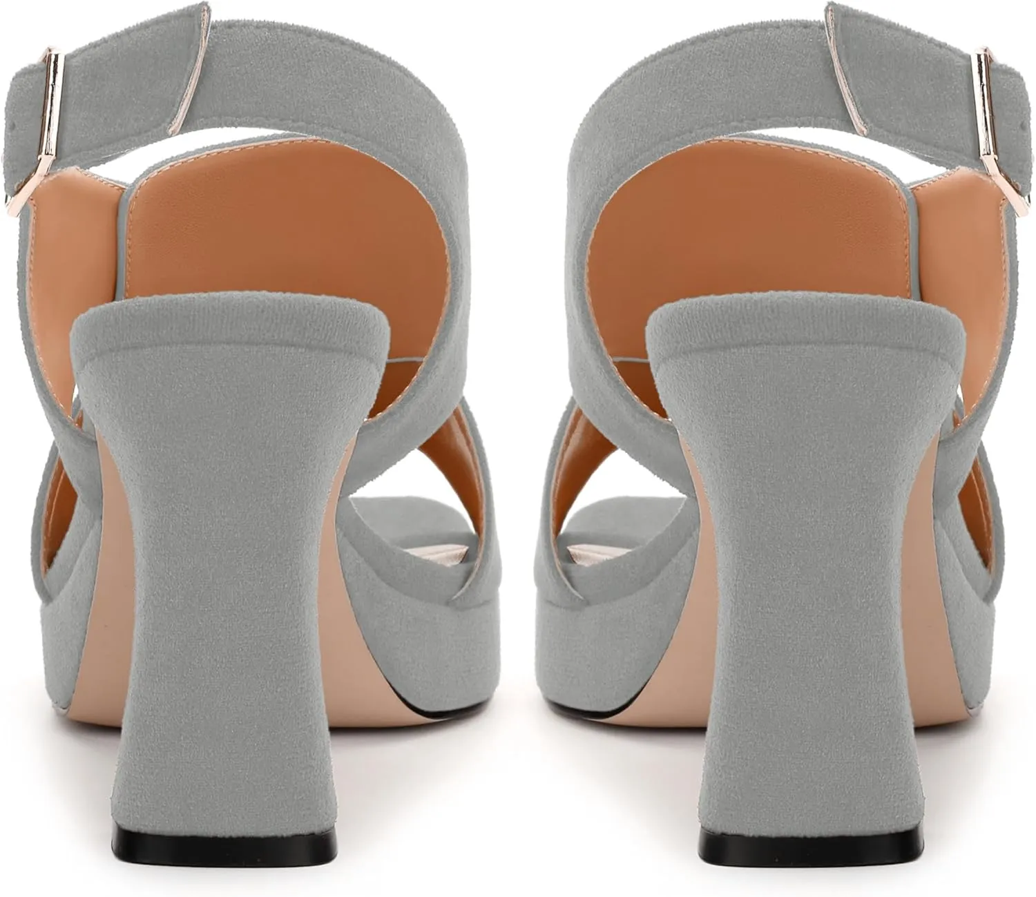 Womens Sandals Open Toe Platform Sandals Buckle Adjustable Strap Heeled Sandals Fashion Solid Suede High Heels