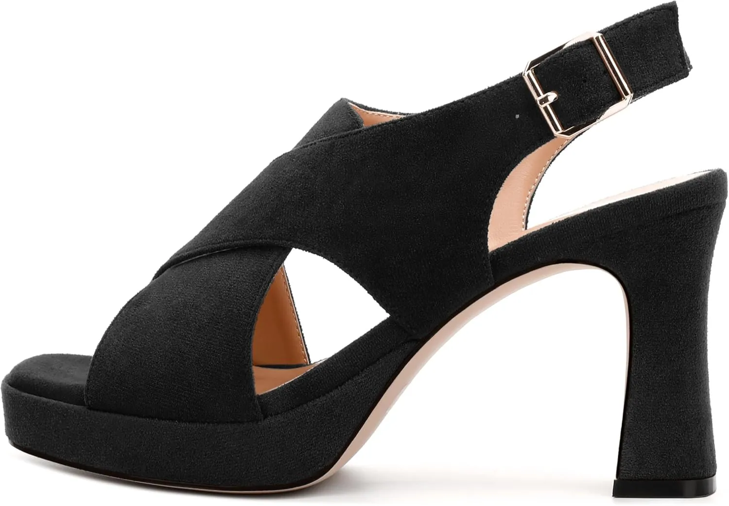 Womens Sandals Open Toe Platform Sandals Buckle Adjustable Strap Heeled Sandals Fashion Solid Suede High Heels