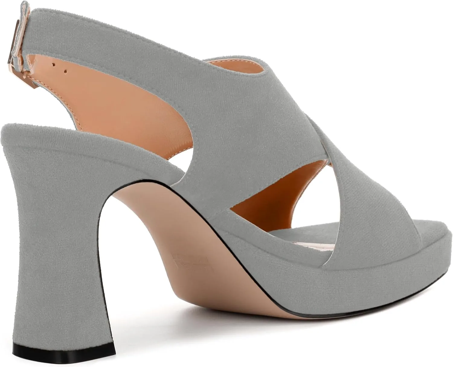 Womens Sandals Open Toe Platform Sandals Buckle Adjustable Strap Heeled Sandals Fashion Solid Suede High Heels