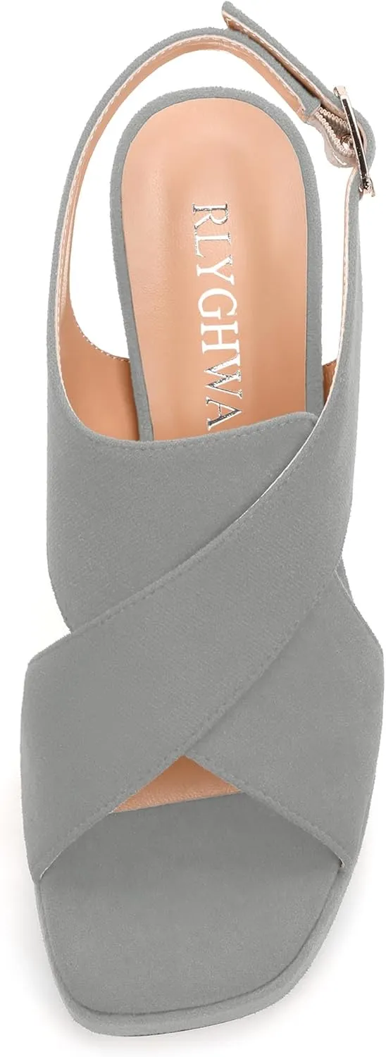 Womens Sandals Open Toe Platform Sandals Buckle Adjustable Strap Heeled Sandals Fashion Solid Suede High Heels