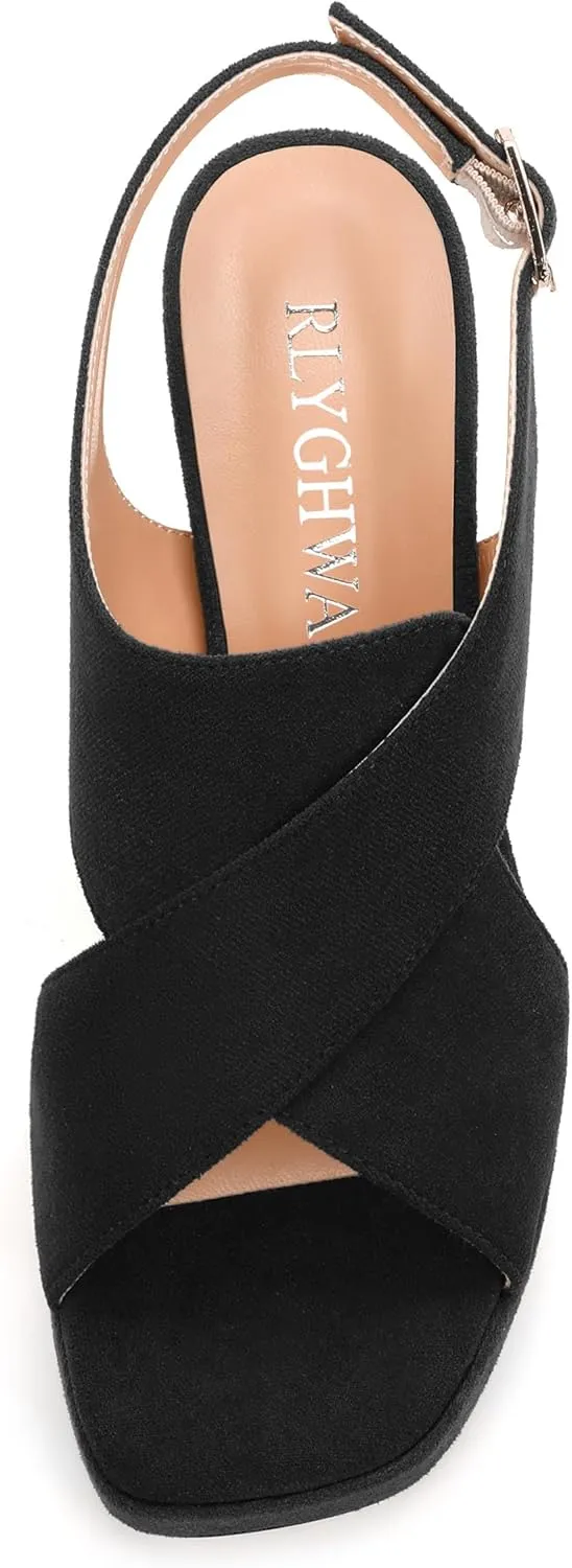 Womens Sandals Open Toe Platform Sandals Buckle Adjustable Strap Heeled Sandals Fashion Solid Suede High Heels