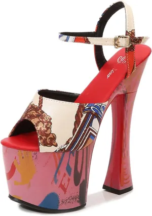 Women's Sandals Thick High Round Toe Platform Color Blocking Suede High Heels Car Model Catwalk Pole Dancing High Heel Sandals Heel Height 17Cm/6.6In