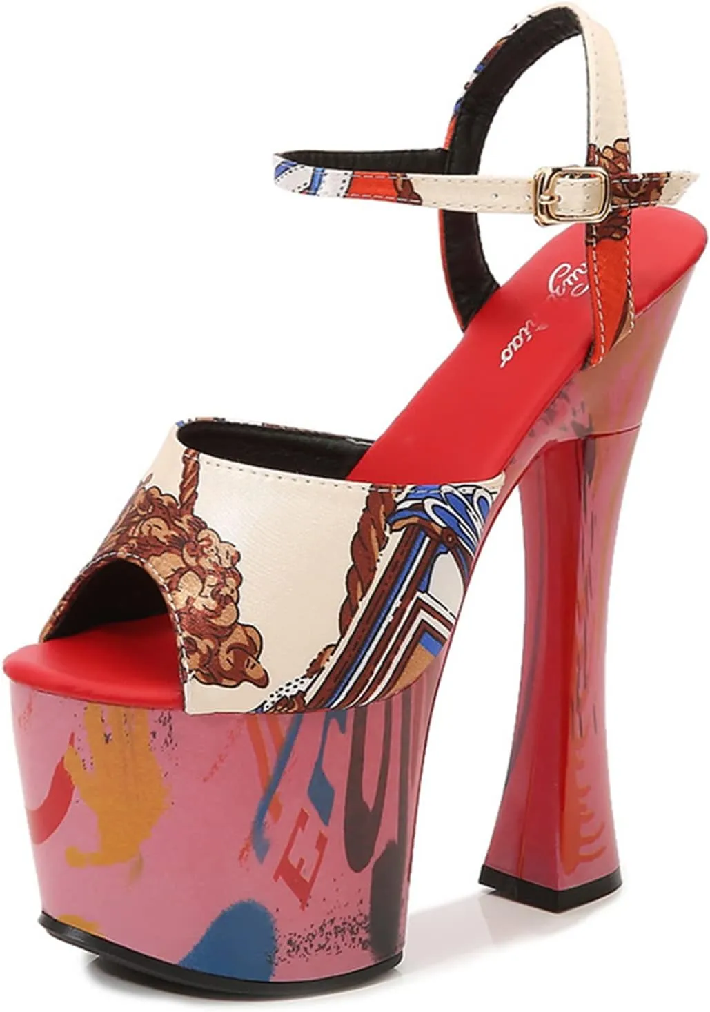 Women's Sandals Thick High Round Toe Platform Color Blocking Suede High Heels Car Model Catwalk Pole Dancing High Heel Sandals Heel Height 17Cm/6.6In
