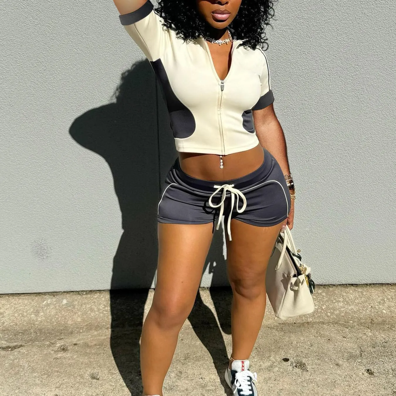 Women's Sexy Summer Sets Short Sleeve Crop Tops and High Waist Sports Shorts Tracksuit