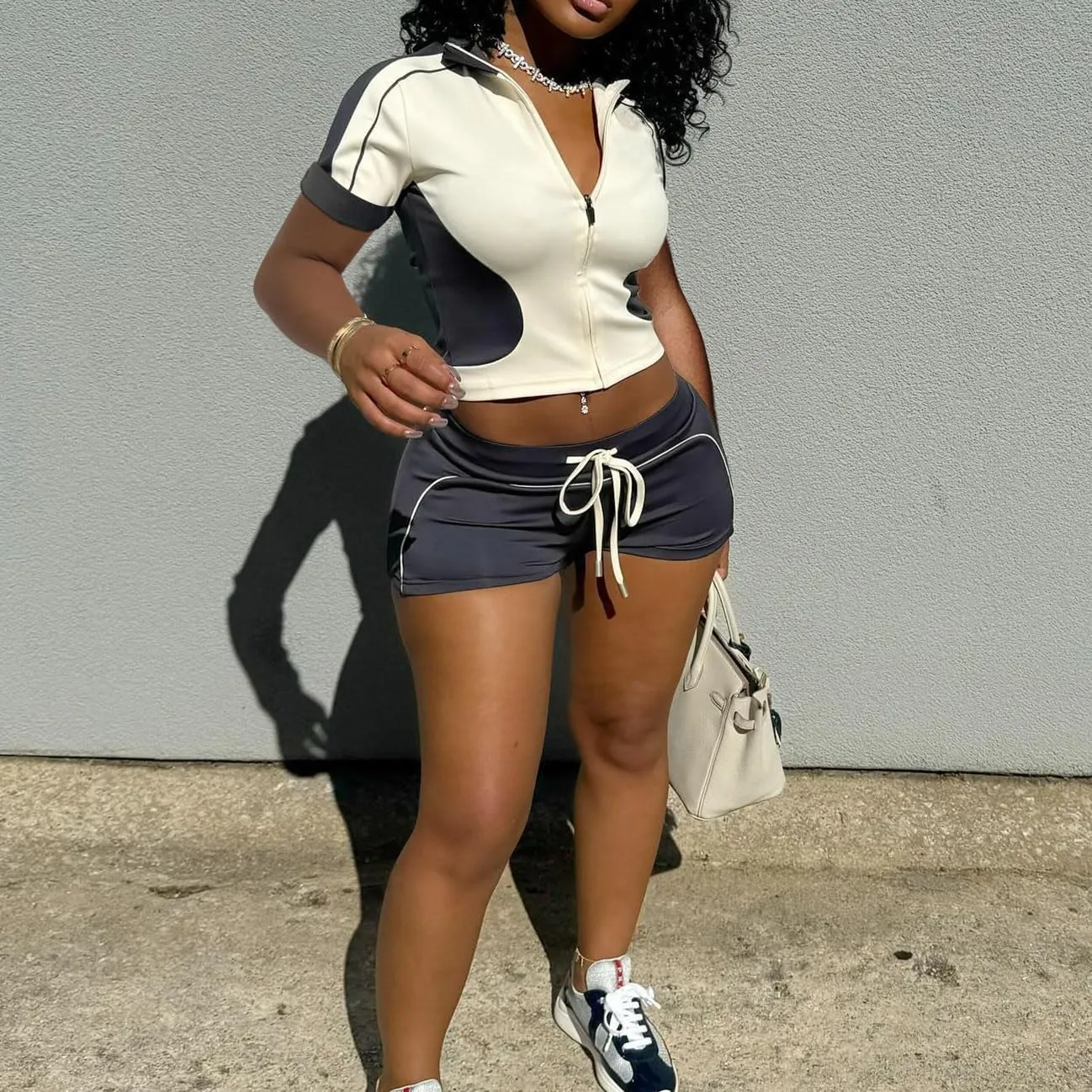 Women's Sexy Summer Sets Short Sleeve Crop Tops and High Waist Sports Shorts Tracksuit