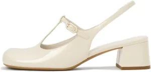 Women's Slingback Mary Jane Heels T-Straps Patent Leather Rounded Toe Chunky Heeled Classic Loafers