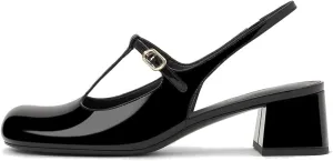 Women's Slingback Mary Jane Heels T-Straps Patent Leather Rounded Toe Chunky Heeled Classic Loafers