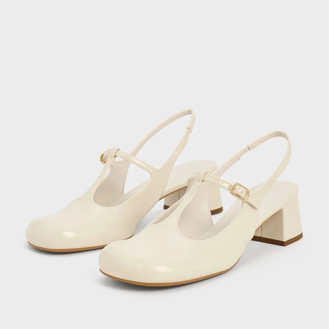 Women's Slingback Mary Jane Heels T-Straps Patent Leather Rounded Toe Chunky Heeled Classic Loafers
