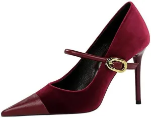 Women's Stiletto High Heel Pointed Toe Suede Ankle Strap Metal Buckle Sandals Party Wedding Dressy Heels Shoes (Red-2.75inch,10)