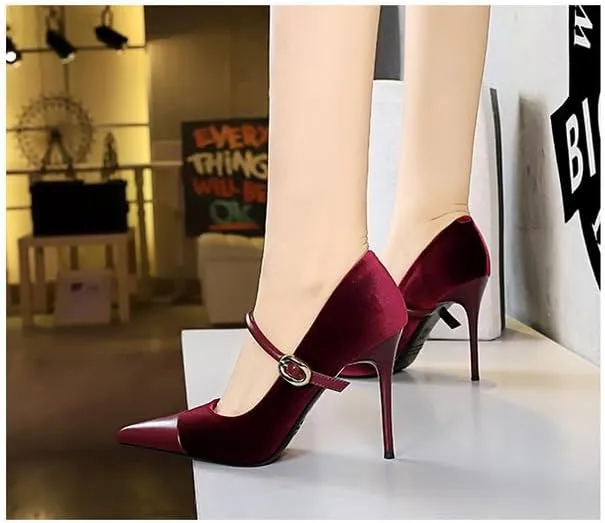 Women's Stiletto High Heel Pointed Toe Suede Ankle Strap Metal Buckle Sandals Party Wedding Dressy Heels Shoes (Red-2.75inch,10)