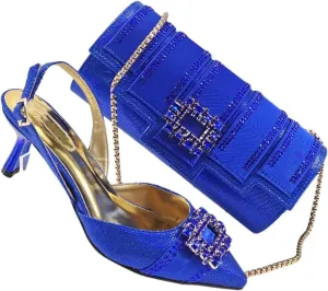 Women's Stylish Pointed Toe Pump and Handbag Set with Buckle Strap for Party and Evening Events