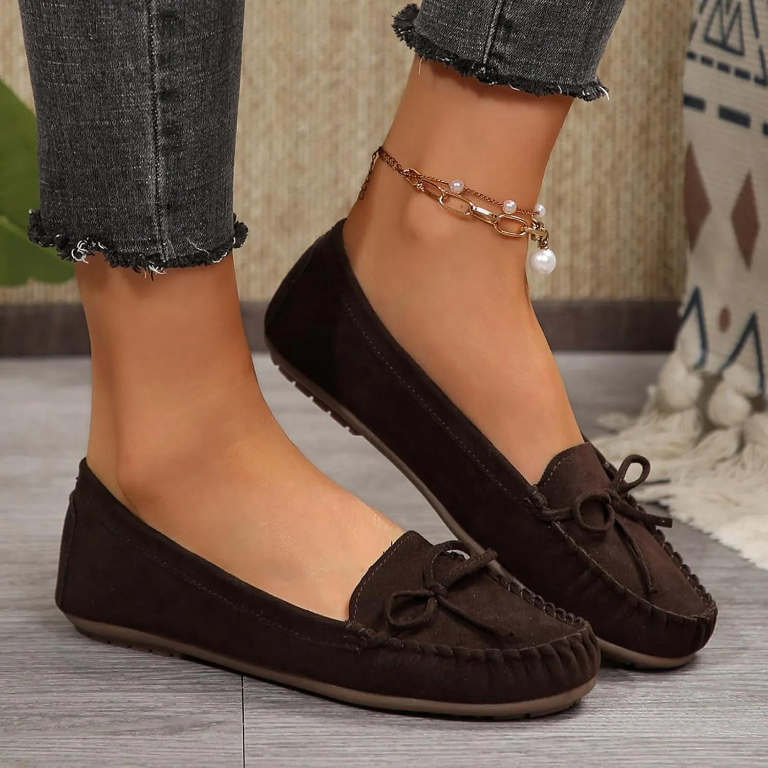 Women's Suede Casual Penny Loafers Vintage Ladies Moccasins Driving Shoes Comfort Slip-On Fashion Boat Classic Flats