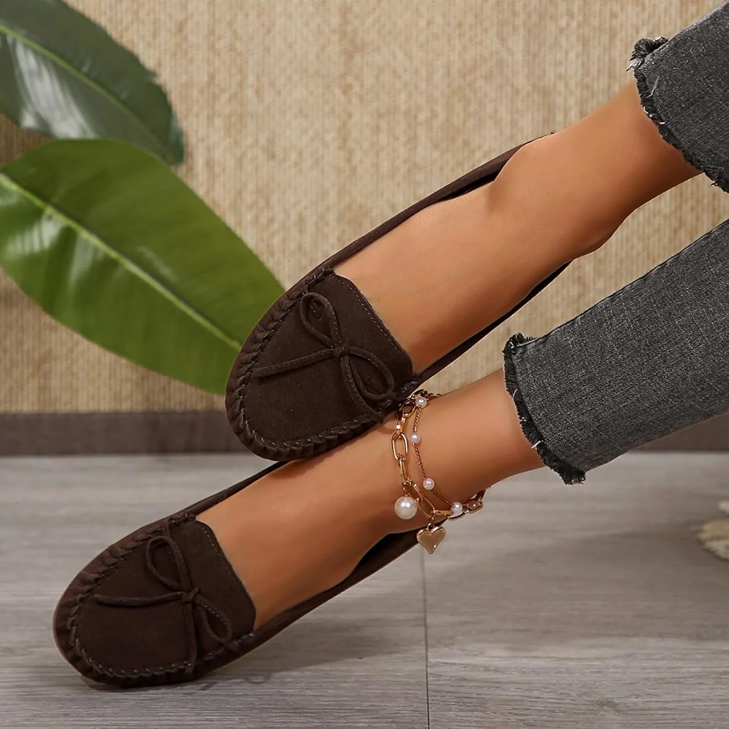 Women's Suede Casual Penny Loafers Vintage Ladies Moccasins Driving Shoes Comfort Slip-On Fashion Boat Classic Flats