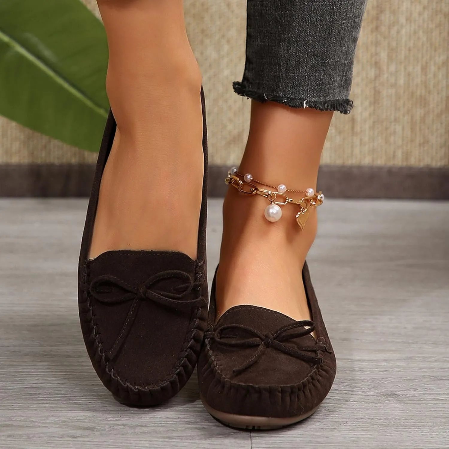 Women's Suede Casual Penny Loafers Vintage Ladies Moccasins Driving Shoes Comfort Slip-On Fashion Boat Classic Flats