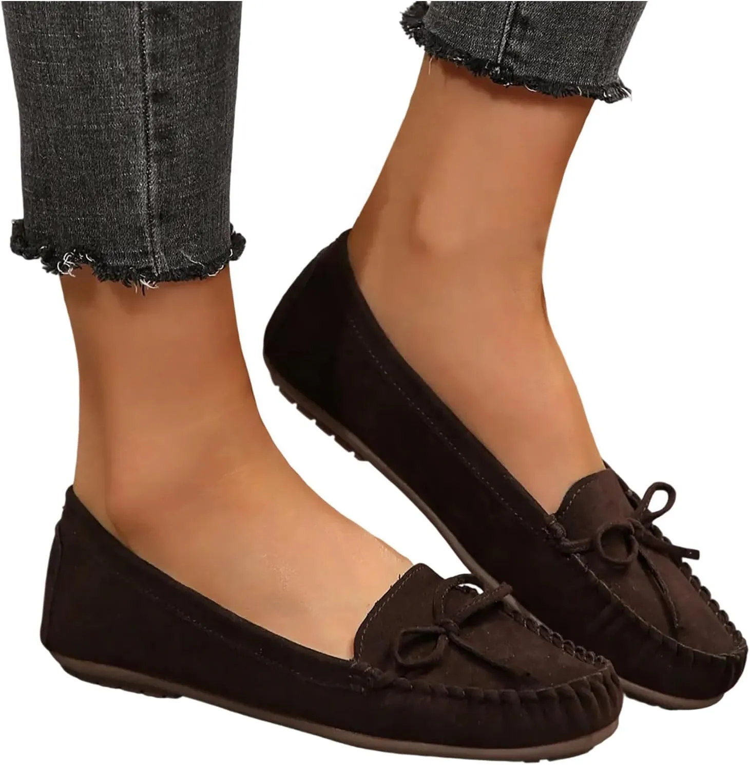 Women's Suede Casual Penny Loafers Vintage Ladies Moccasins Driving Shoes Comfort Slip-On Fashion Boat Classic Flats