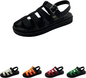 Women's Summer Baotou Hollow Gladiator Sandals,Two Tone Adjustable Buckle Decor Braided Flat Closed Toe Roma Sandals
