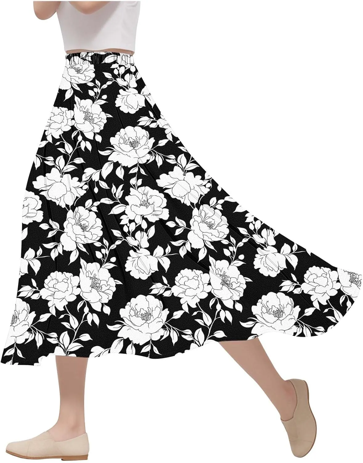 Women's Summer Boho Floral Maxi Skirts High Waisted Flowy Swing Pleated Beach Skorts Long Short Vacation Outfits S-3XL