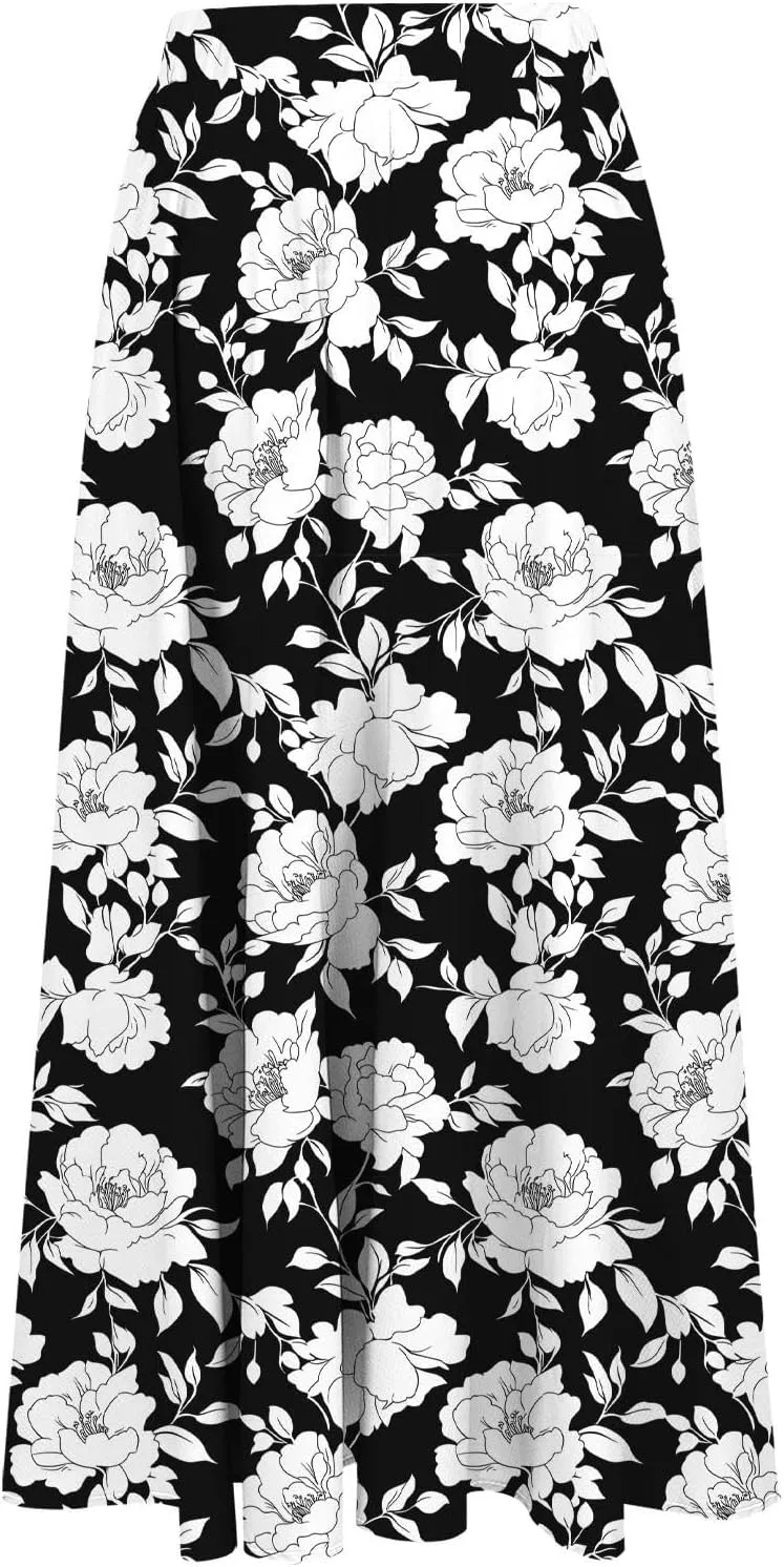 Women's Summer Boho Floral Maxi Skirts High Waisted Flowy Swing Pleated Beach Skorts Long Short Vacation Outfits S-3XL