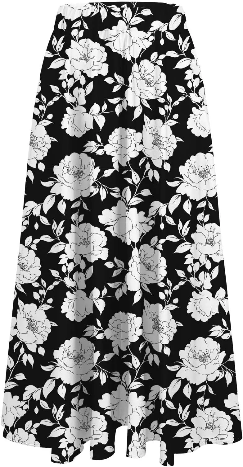 Women's Summer Boho Floral Maxi Skirts High Waisted Flowy Swing Pleated Beach Skorts Long Short Vacation Outfits S-3XL