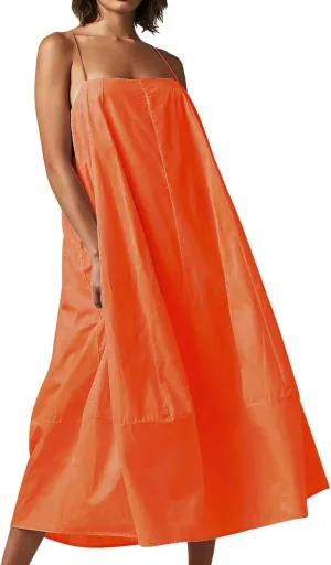 Womens Summer Dresses Sleeveless Spaghetti Strap Lounge Dress Flowy A-Line Midi Dress