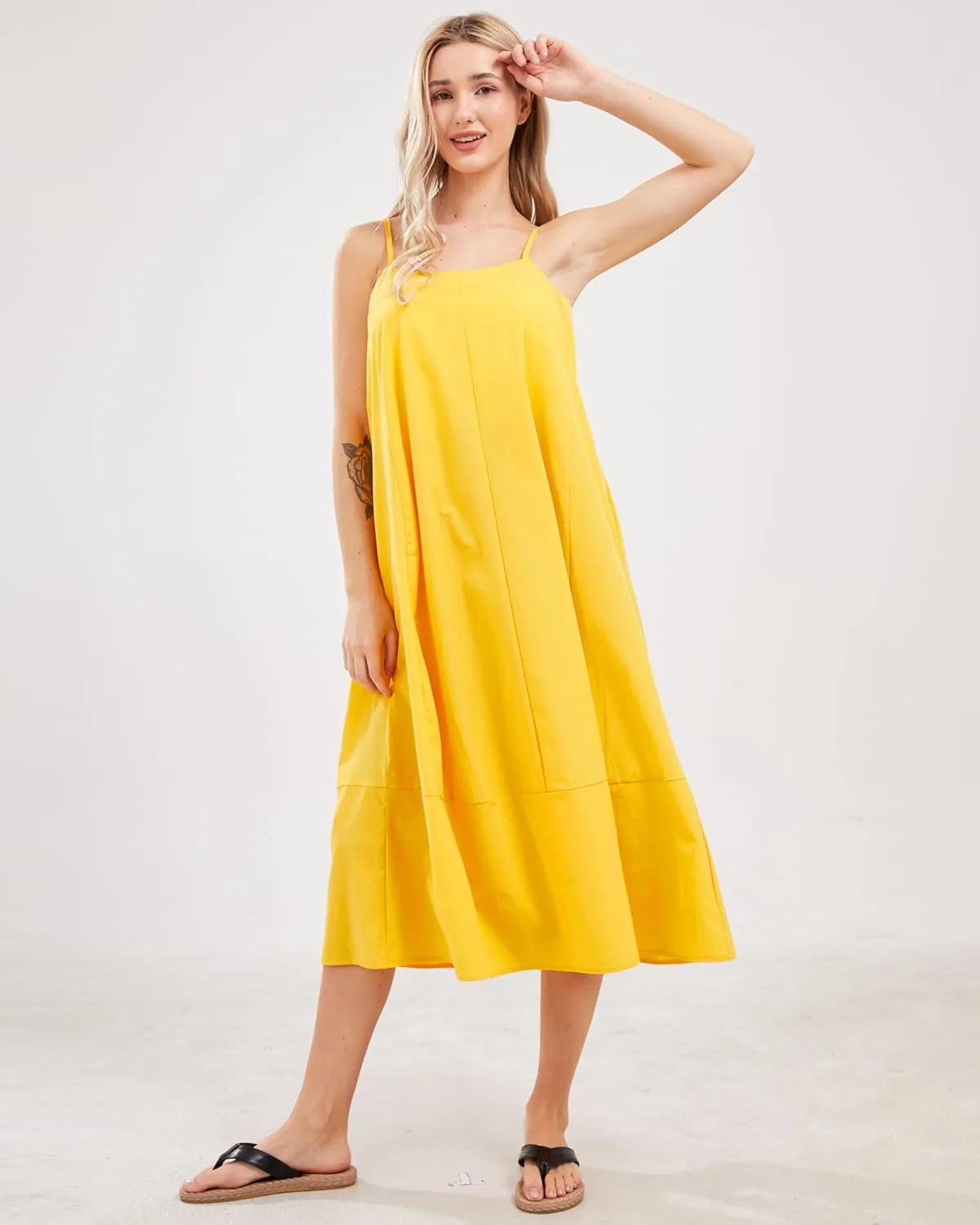 Womens Summer Dresses Sleeveless Spaghetti Strap Lounge Dress Flowy A-Line Midi Dress