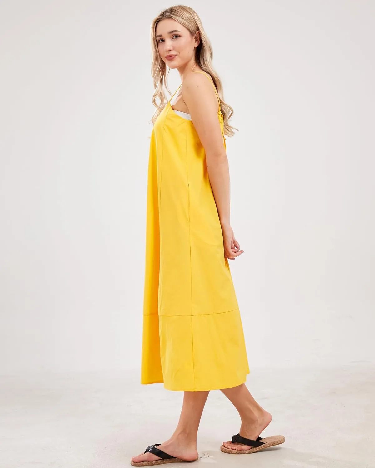 Womens Summer Dresses Sleeveless Spaghetti Strap Lounge Dress Flowy A-Line Midi Dress