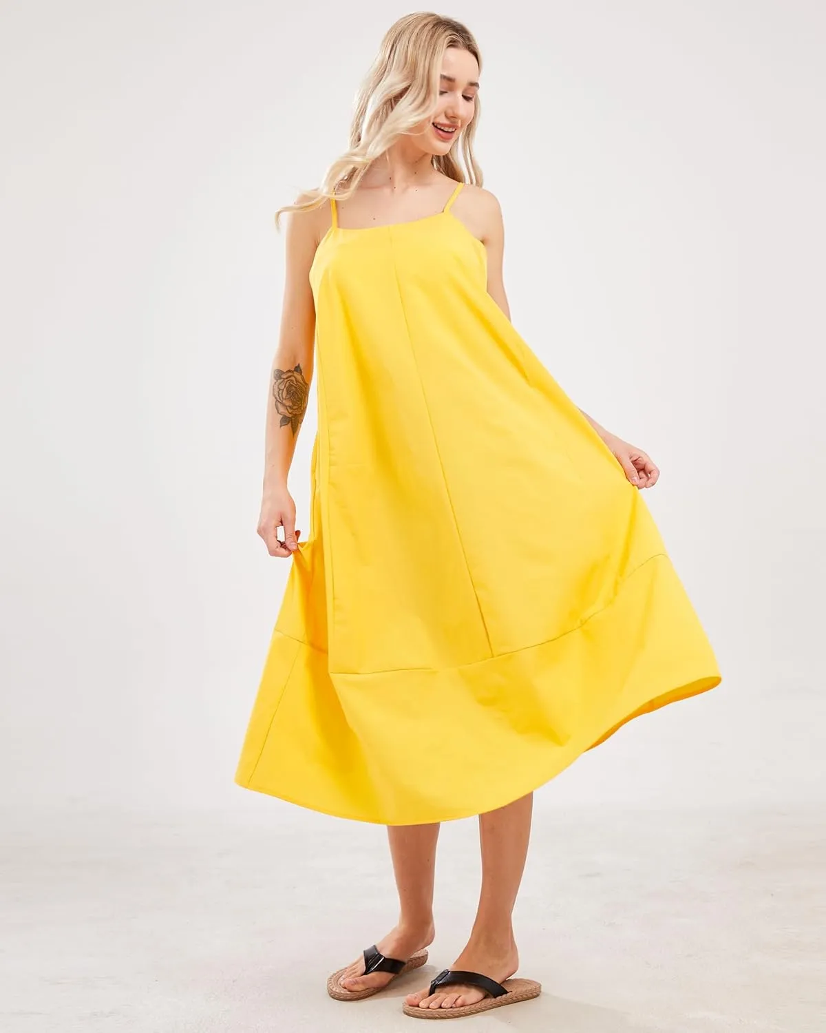Womens Summer Dresses Sleeveless Spaghetti Strap Lounge Dress Flowy A-Line Midi Dress