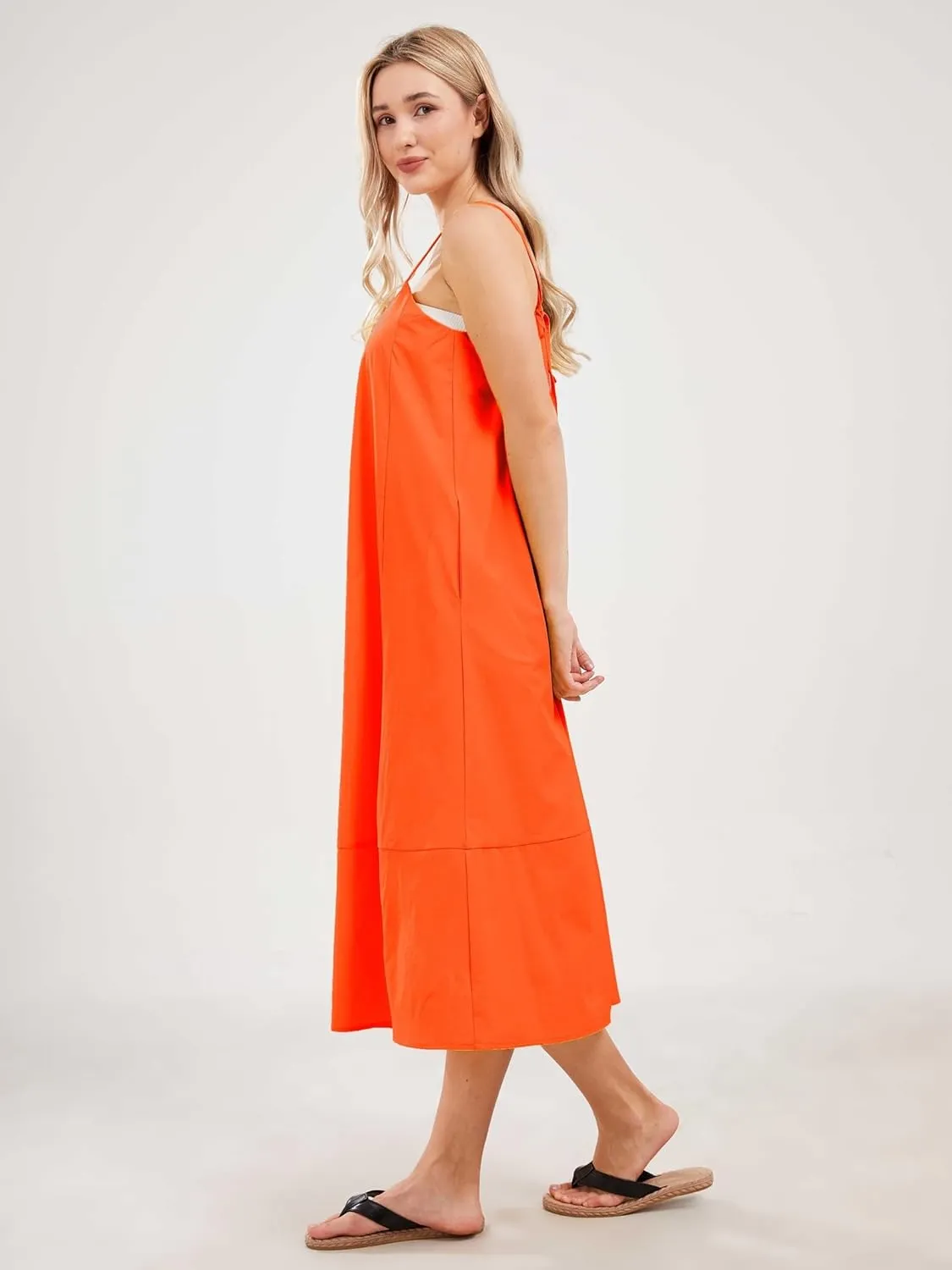 Womens Summer Dresses Sleeveless Spaghetti Strap Lounge Dress Flowy A-Line Midi Dress