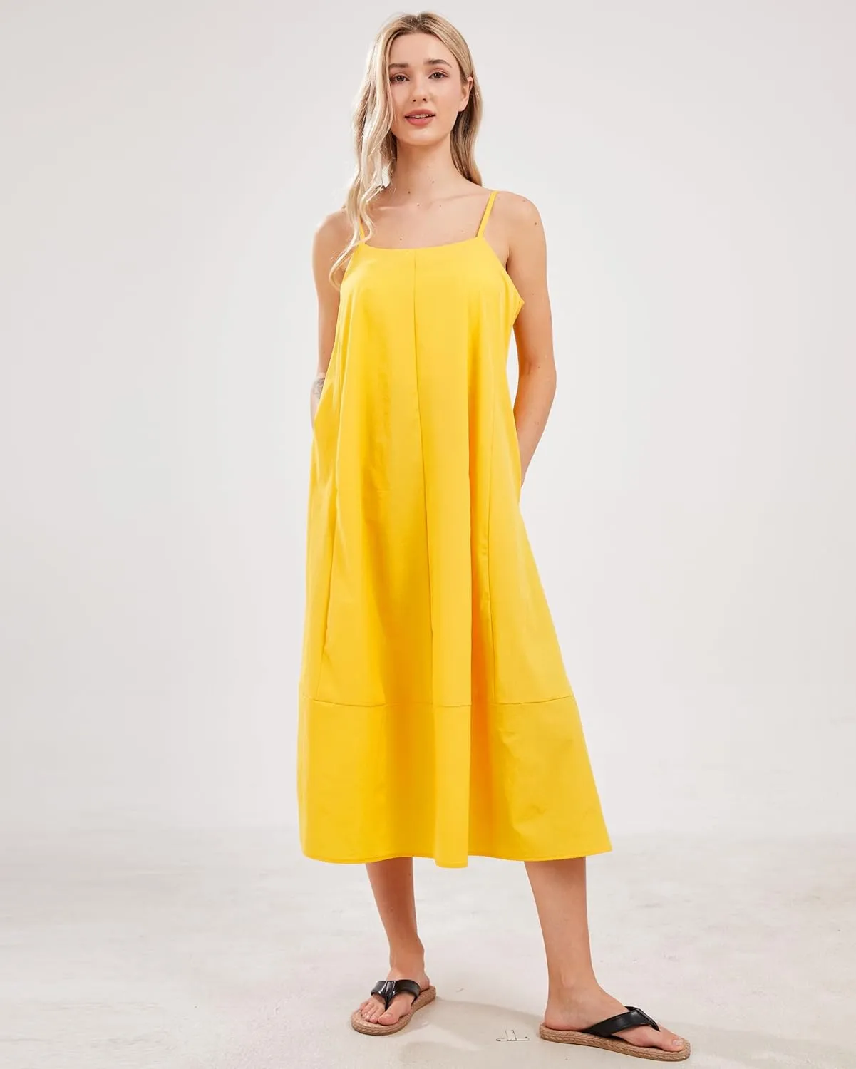 Womens Summer Dresses Sleeveless Spaghetti Strap Lounge Dress Flowy A-Line Midi Dress