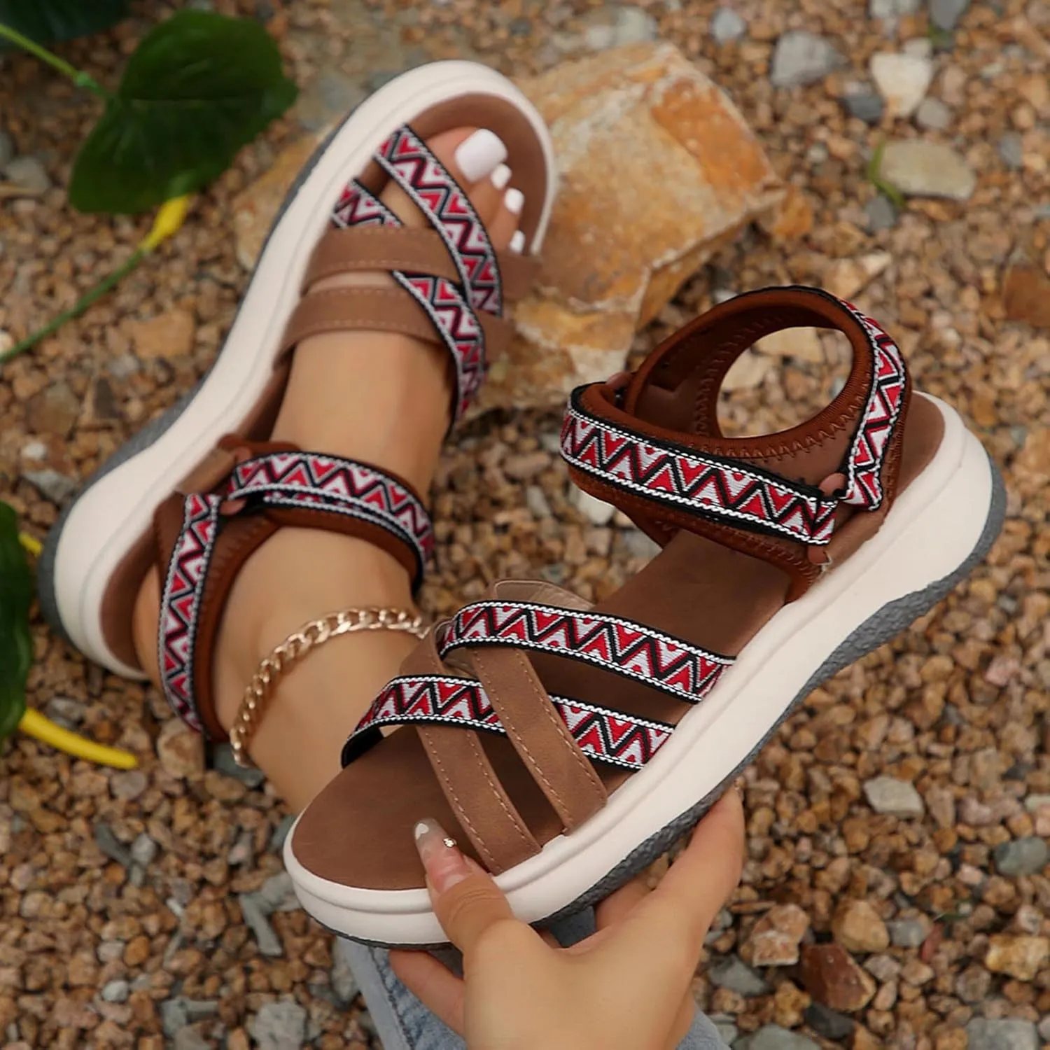Women's Summer Ethnic Style Sandals Large Size Casual Fashion Sandals Wearable Thick Bottom Slope Heel Sandals