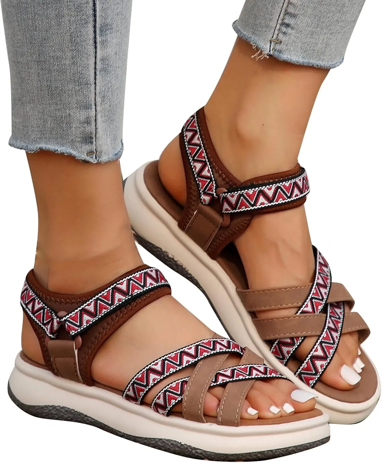 Women's Summer Ethnic Style Sandals Large Size Casual Fashion Sandals Wearable Thick Bottom Slope Heel Sandals