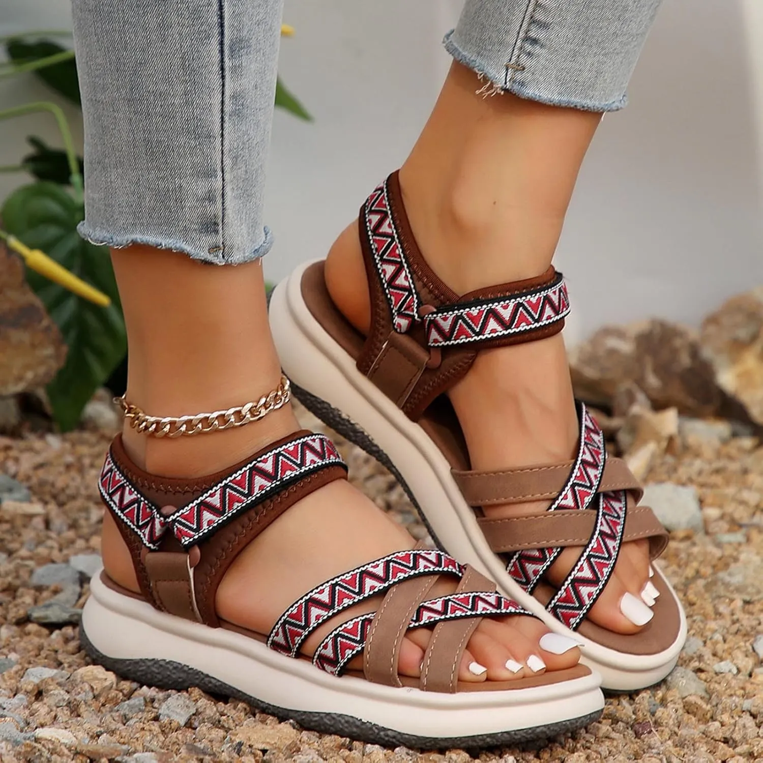 Women's Summer Ethnic Style Sandals Large Size Casual Fashion Sandals Wearable Thick Bottom Slope Heel Sandals