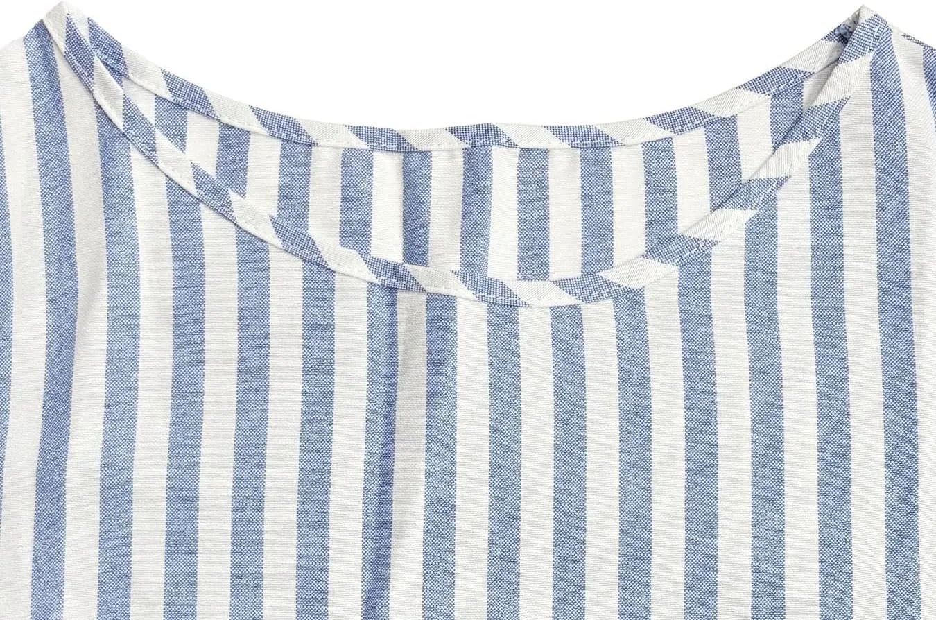 Women's Summer Fresh and Fashionable Round Neck Striped Casual Dress with Irregular Hem and Sleeveless Vest Skirt