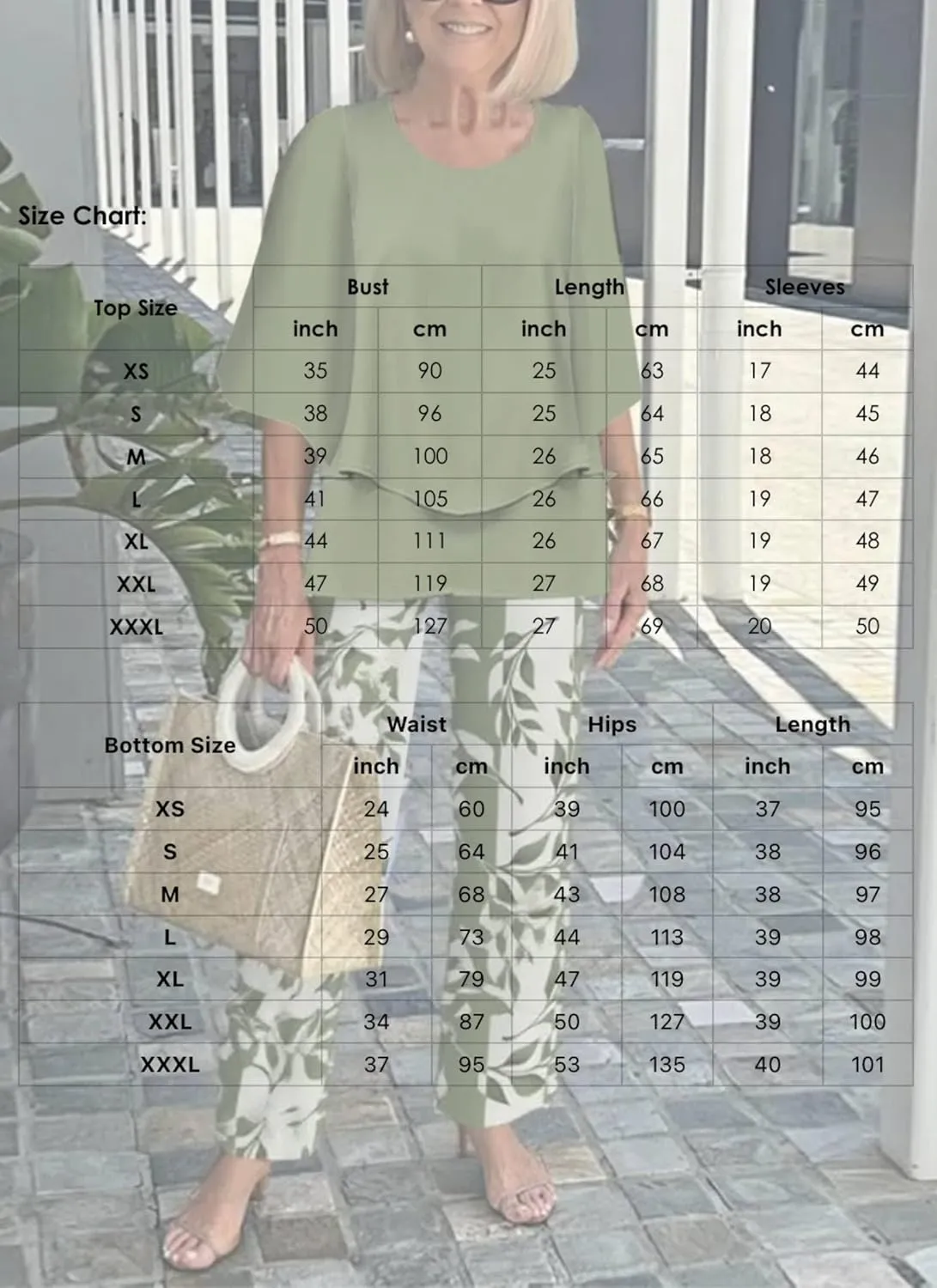 Womens Summer Green 3/4 Sleeve V Neck Printed Casual Trousers Two Piece Commuting Daily Suit