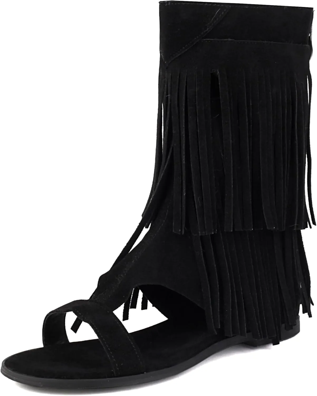 Womens Summer Tassel Mid Calf Boots Flat Roman Gladiator Sandals US3-US13.5