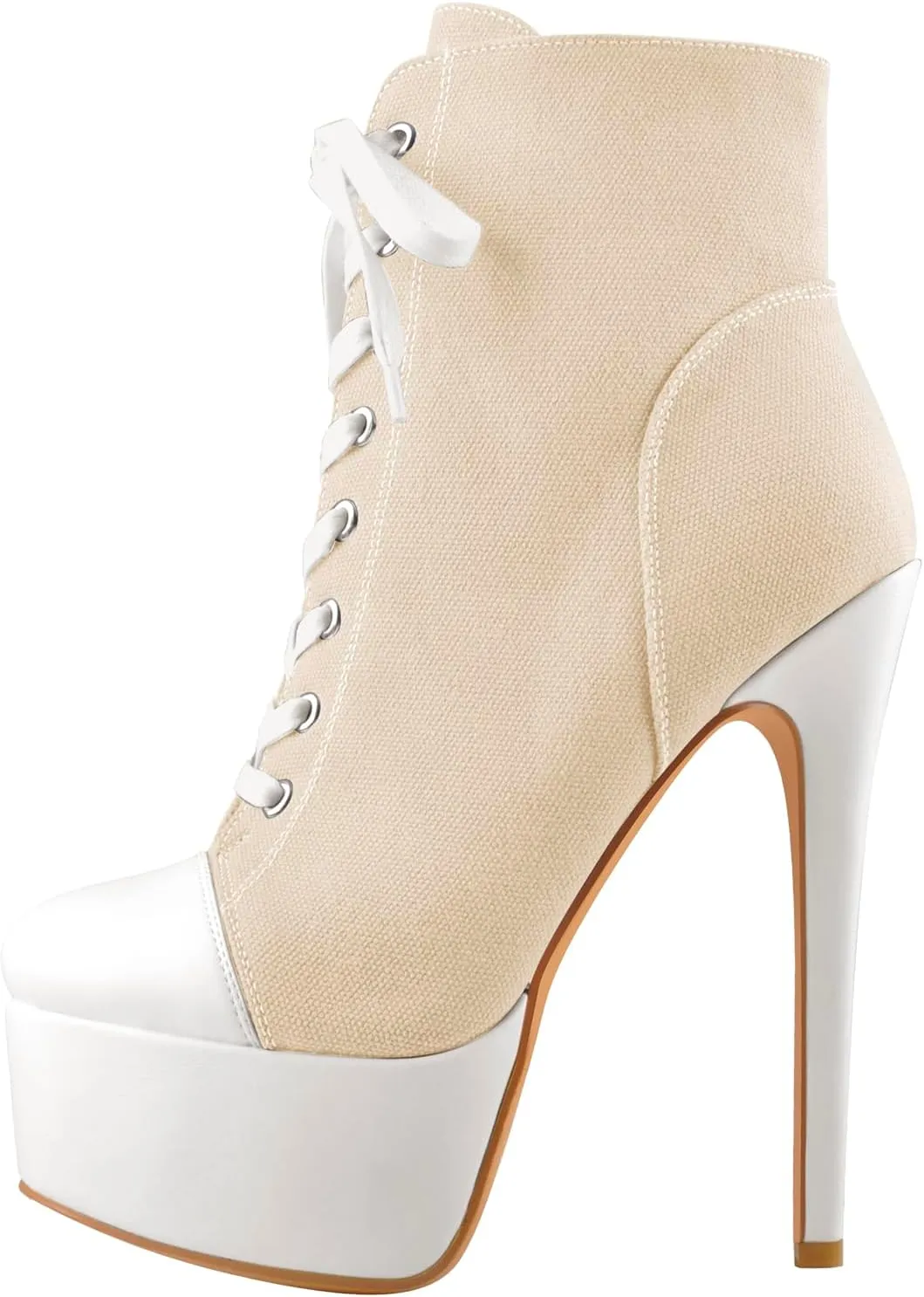 Women's Tie Up Platform High Heels Zip Up Ankle Boots Canvas Fashion Sneakers