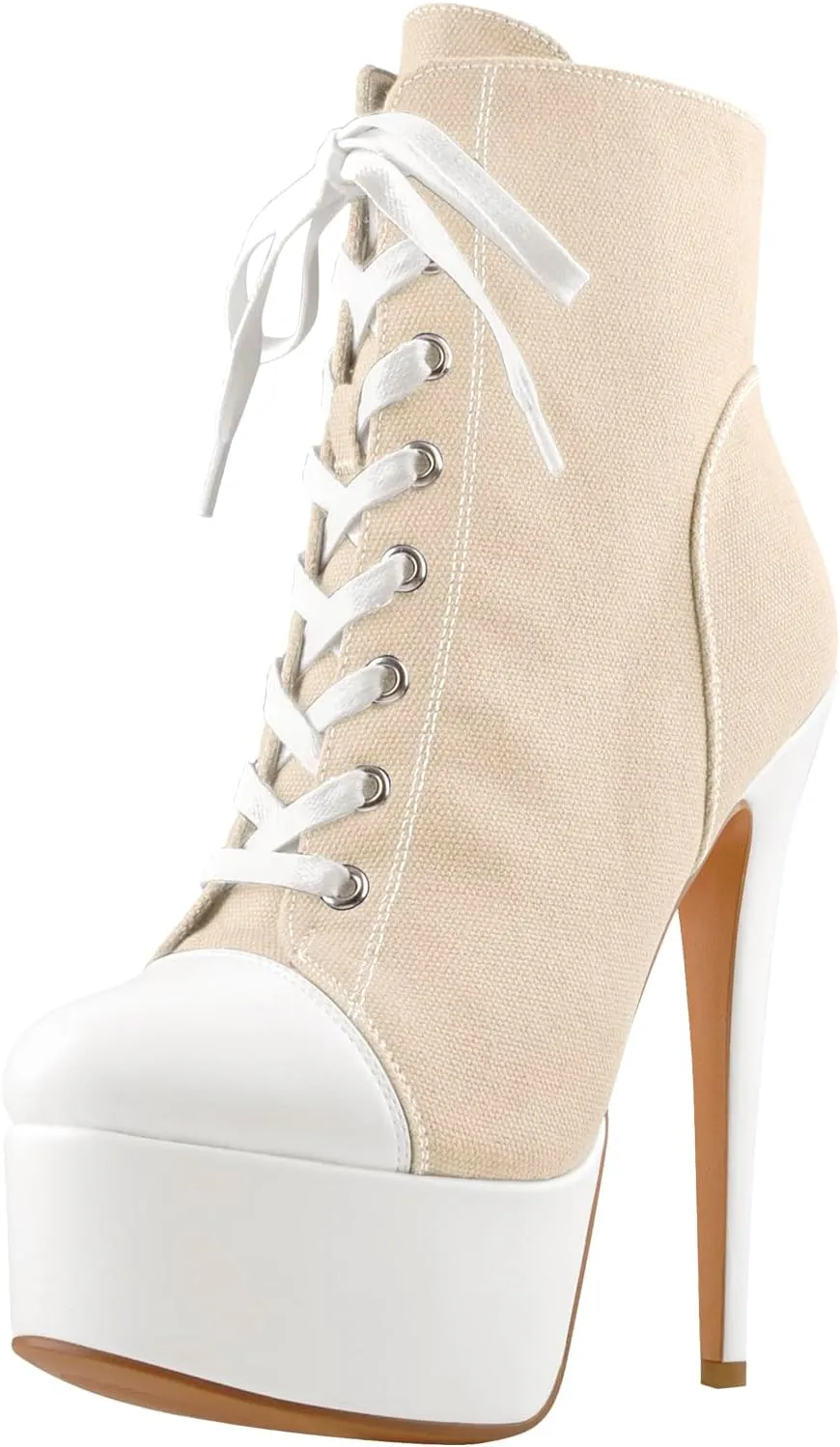 Women's Tie Up Platform High Heels Zip Up Ankle Boots Canvas Fashion Sneakers