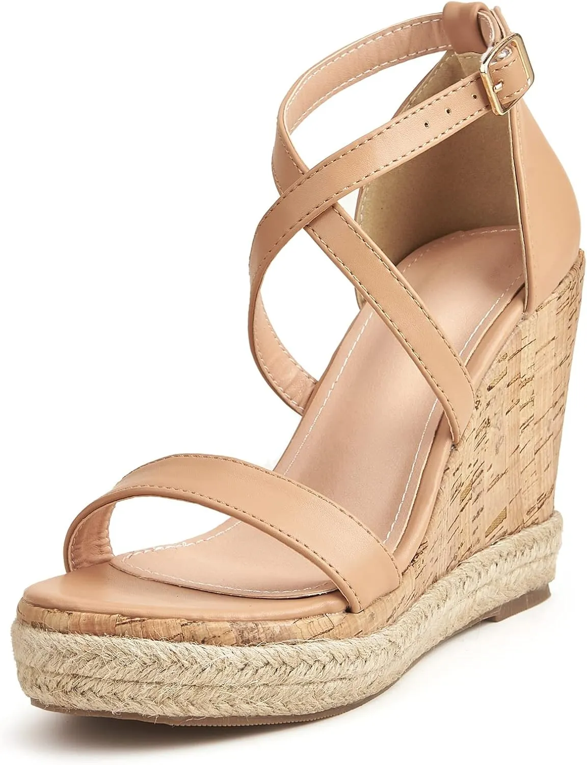 Women's Wedge Sandals Casual Summer Buckle Open Toe Ankle Strap Platform Wedge Heels