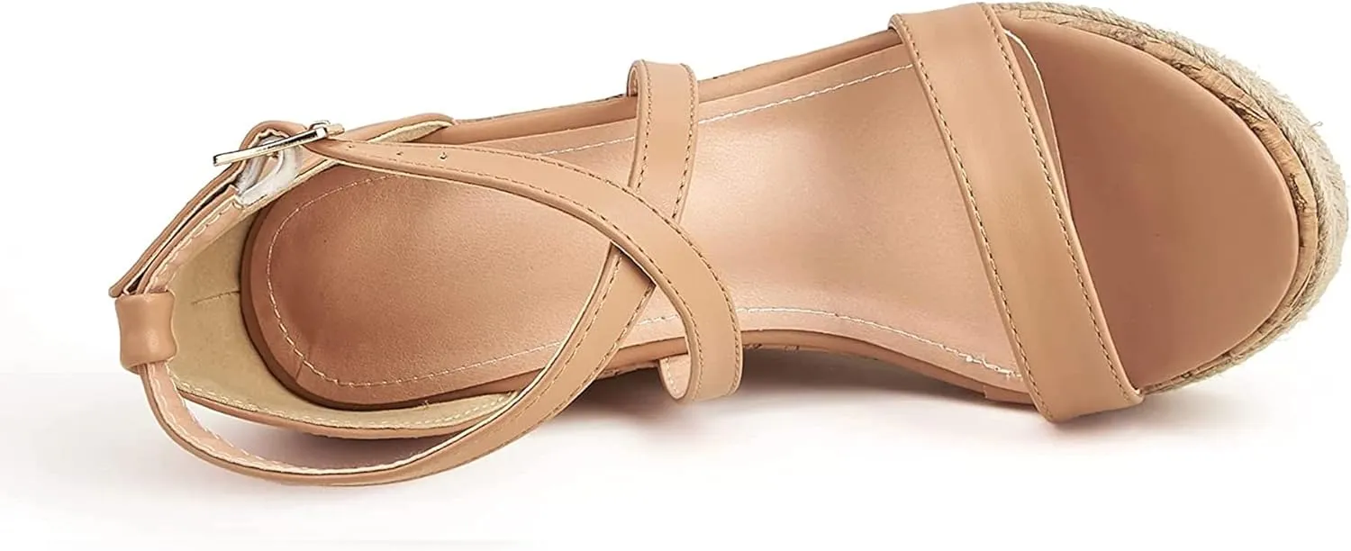 Women's Wedge Sandals Casual Summer Buckle Open Toe Ankle Strap Platform Wedge Heels