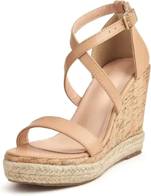 Women's Wedge Sandals Casual Summer Buckle Open Toe Ankle Strap Platform Wedge Heels