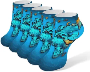 World Map Ankle Socks for Men & Women, 5 Pairs Breathable Soft Low Cut Socks, Stretch Sweat Wicking Sox