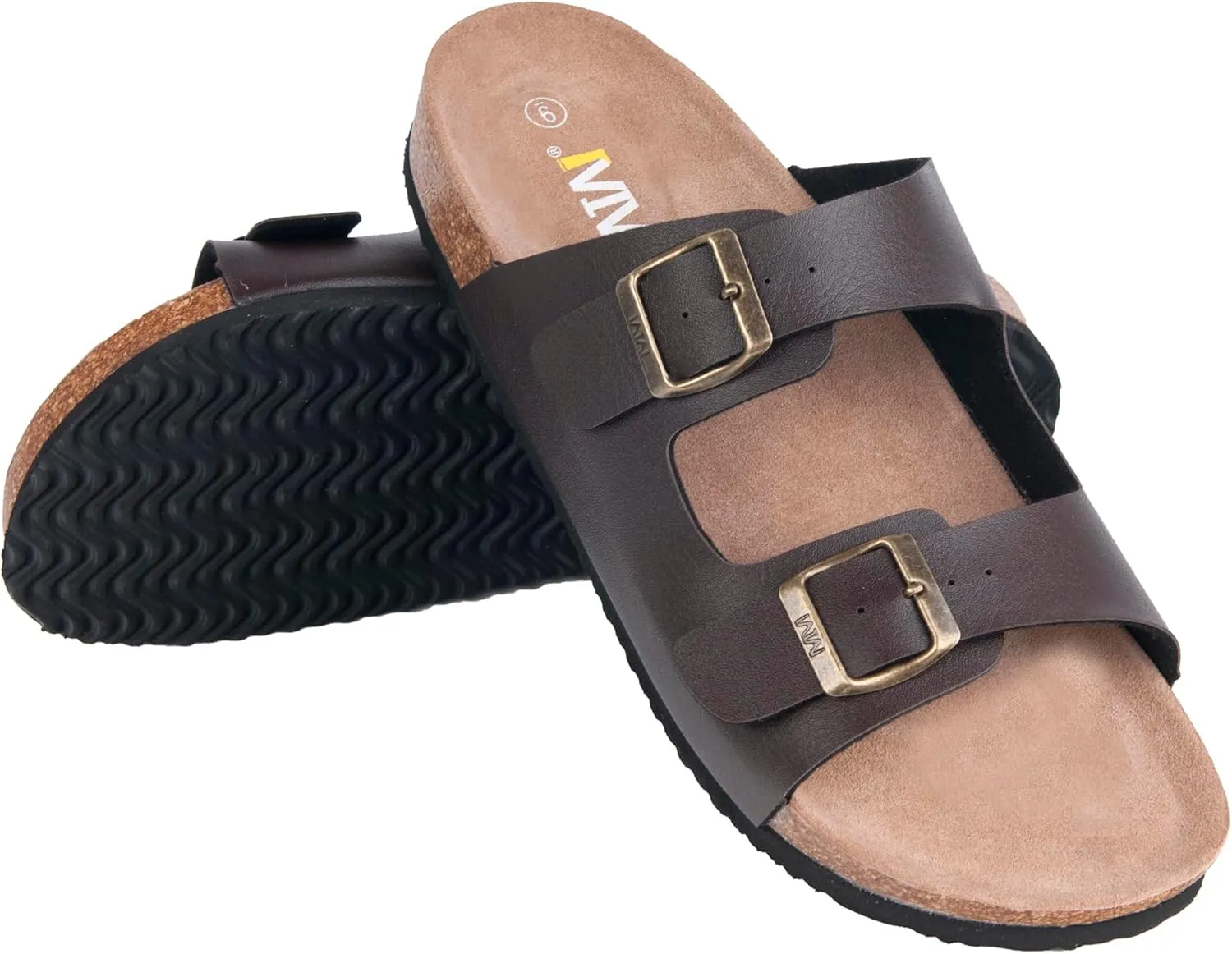 WTW Cork Footbed Womens Sandals Genuine Leather Insole Slides Sandals for Women Adjustable Buckle Summer Sandals Outdoor Walking